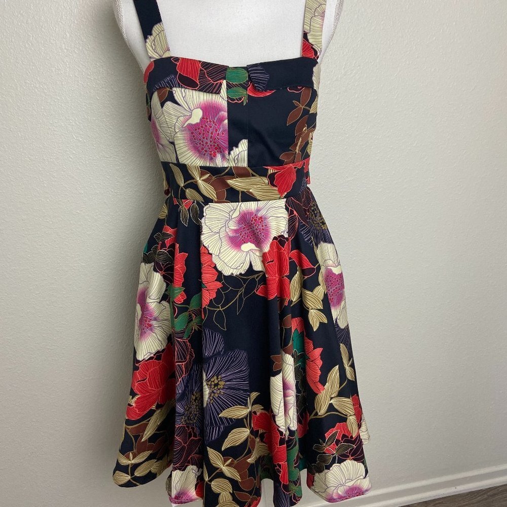 Eva Rose Fold Over Pin Up  Sun Dress Fit Flare Pockets Retro  Vintage Size M
